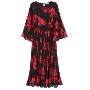 H&M Black Midi Dress with Red Floral Print